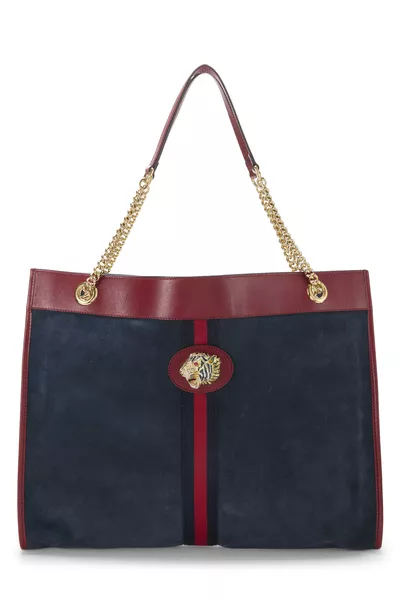 Navy Suede Web Rajah Tote Large