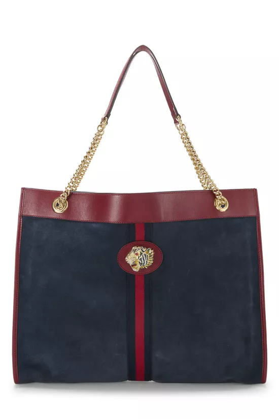 Navy Suede Web Rajah Tote Large, , large image number 0