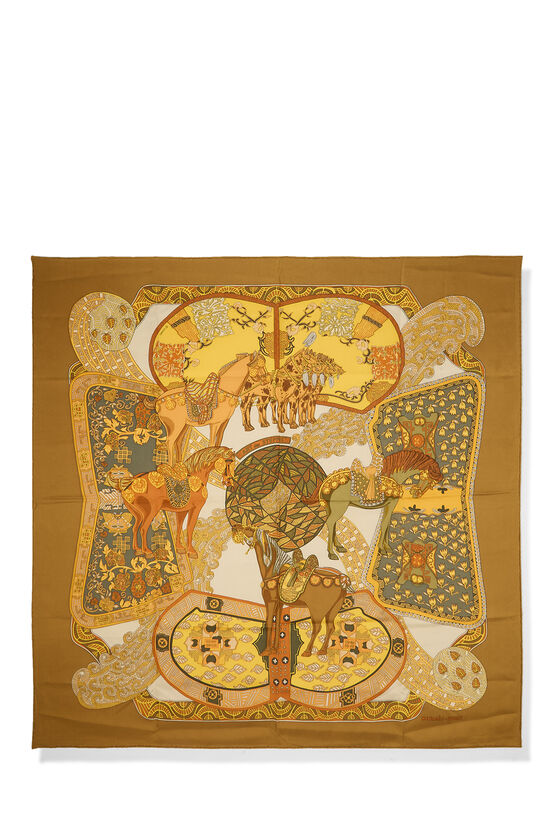 Brown & Multicolor 'Art des Steppes' Silk Scarf 90, , large image number 0
