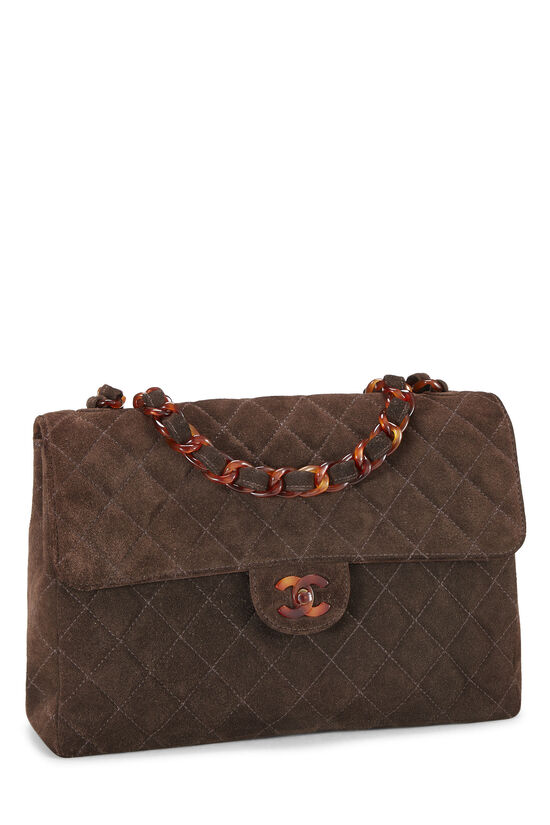 Brown Quilted Suede Tortoise Half Flap Jumbo, , large image number 3