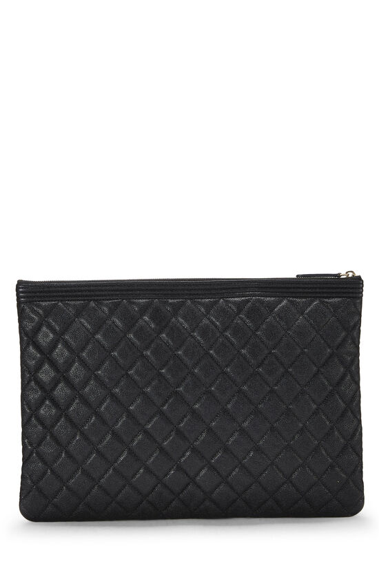 Black Quilted Caviar Boy Zip Clutch, , large image number 4