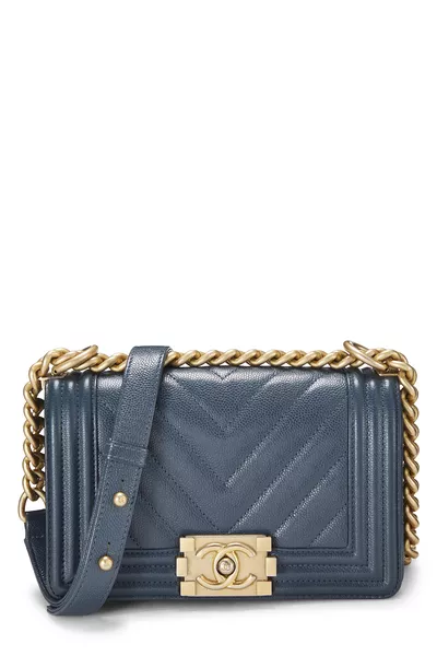 Chanel Blue Chevron Caviar Boy Bag Small — photo 1