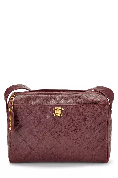Burgundy Quilted Caviar Shoulder Bag