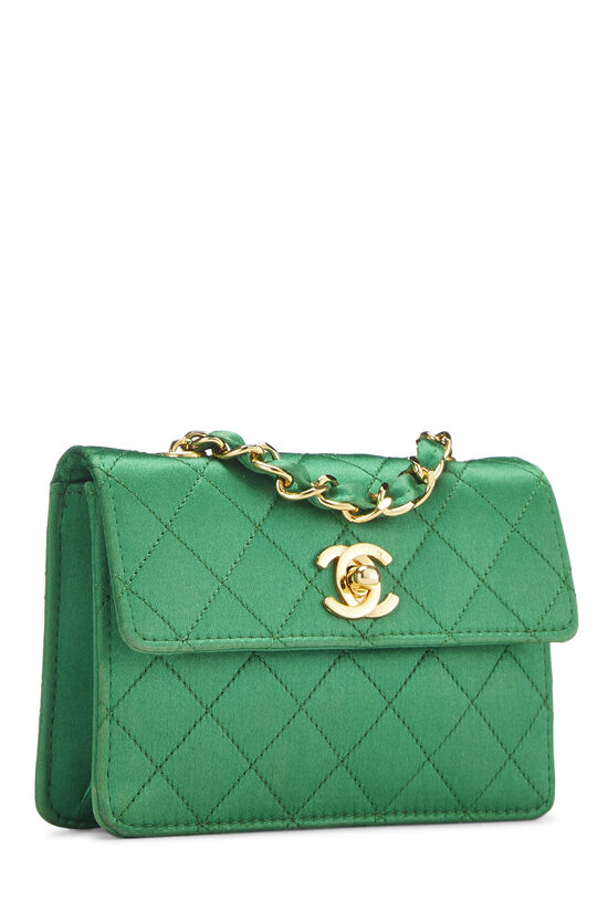 Emerald Green Quilted Satin Half Single Flap Bag Micro, , large image number 2