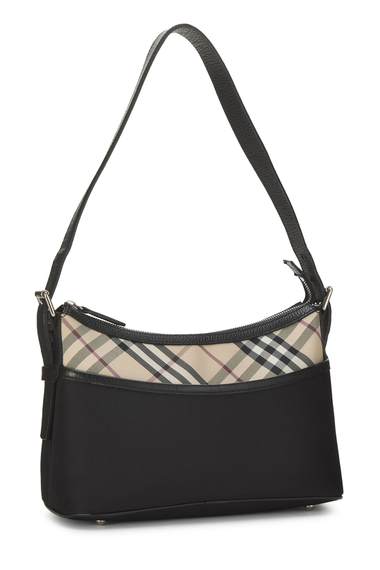 Black Nylon Check Satchel Shoulder Bag, , large image number 1