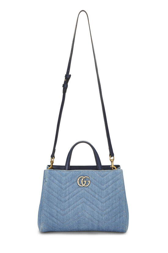 Blue Denim GG Marmont Top Handle Bag Small, , large image number 2