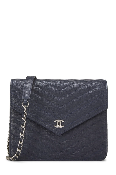 Chanel Navy Caviar Chevron Envelope Wallet on Chain (WOC)