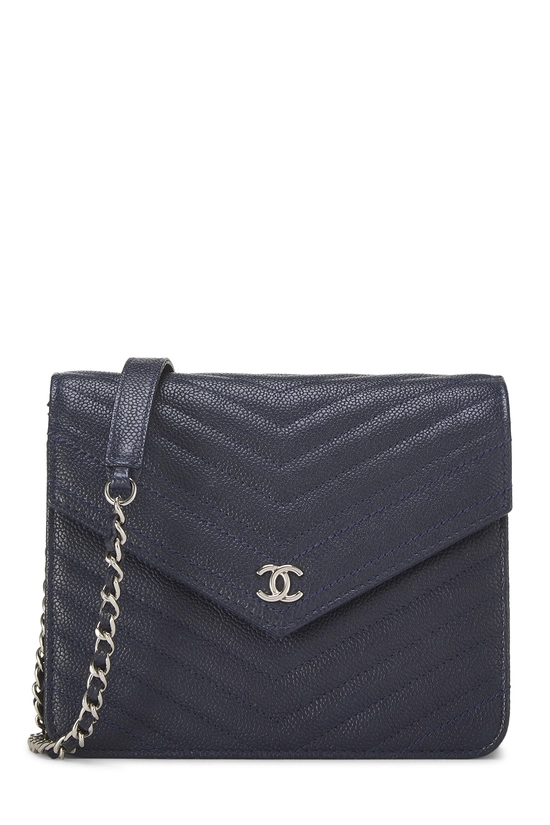 Navy Caviar Chevron Envelope Wallet on Chain (WOC), , large image number 0