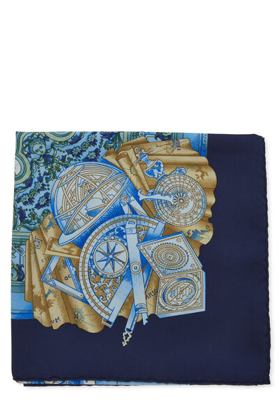 Blue & Multicolor 'Azulejos' Silk Scarf 90, , large