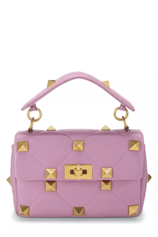 Pink Leather Roman Stud Top Handle Bag Small, , large image number 0