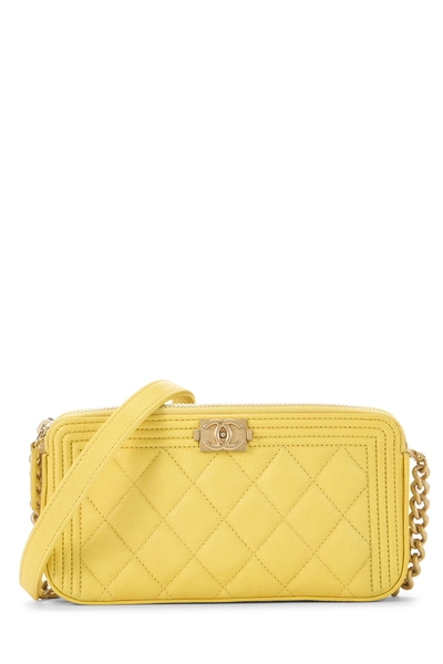 Chanel Yellow Caviar Boy Double Zip Wallet on Chain (WOC)