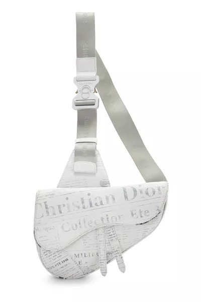 Daniel Arsham x Christian Dior White Calfskin Newspaper Saddle Bum Bag