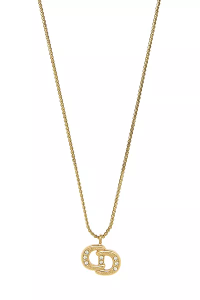 Gold Crystal 'CD' Necklace, , large