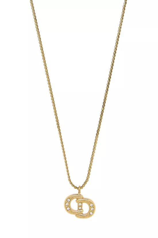 Gold Crystal 'CD' Necklace, , large image number 1