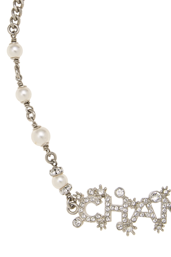 Silver Crystal & Faux Pearl Logo Choker, , large image number 1