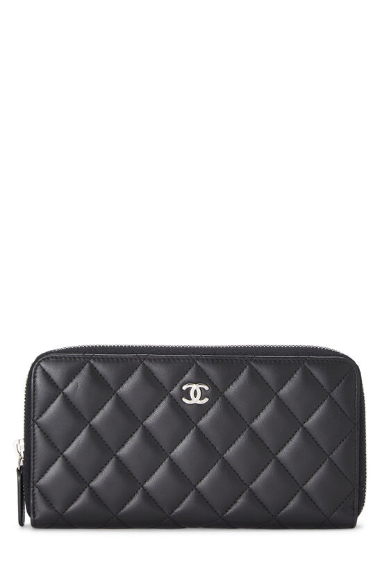 Black Quilted Lambskin Zip Wallet, , large image number 0