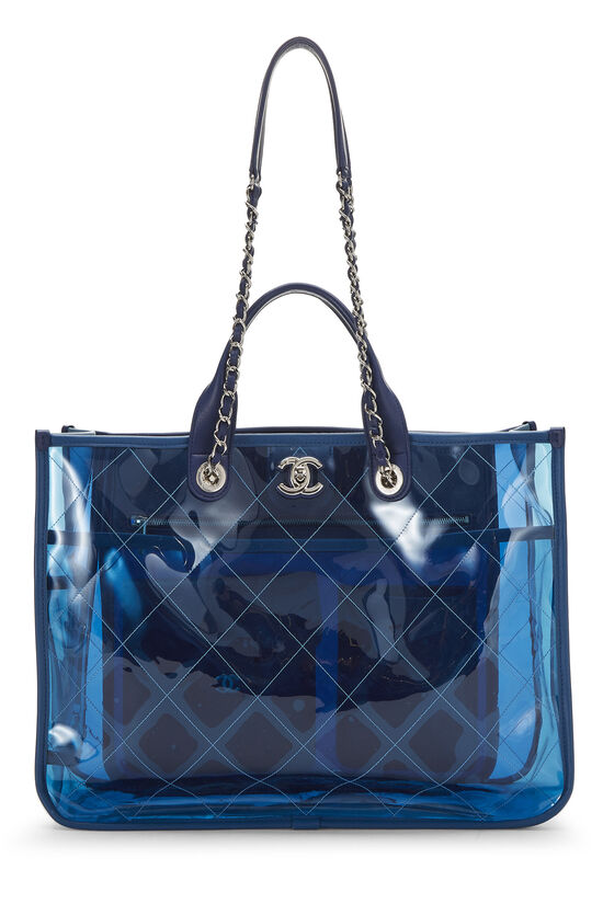 Blue Quilted Vinyl Coco Splash Shopping Tote Medium, , large image number 2