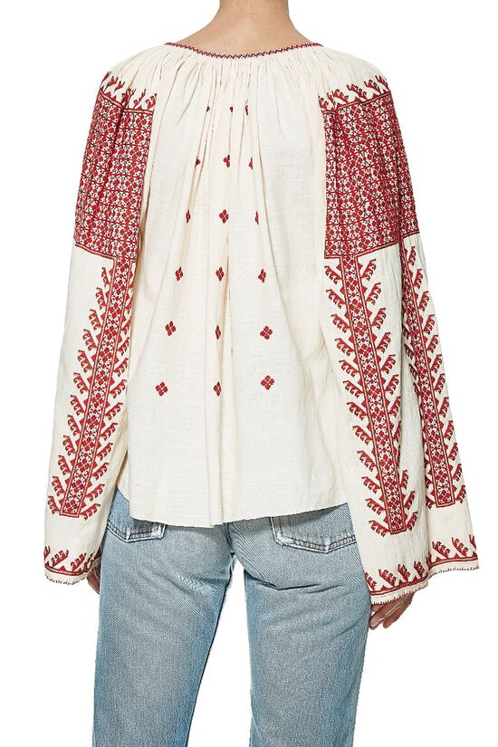 Red & Cream Linen Embroidered Top, , large image number 2