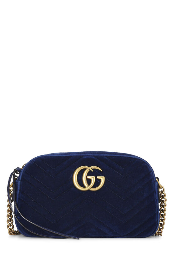 Blue Chevron Velvet GG Marmont Shoulder Bag Small, , large image number 0