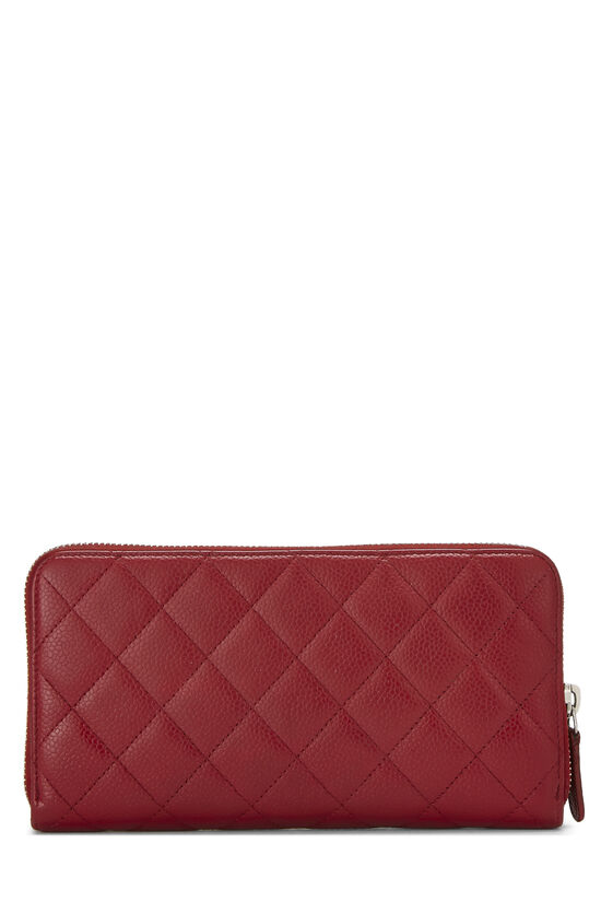 Red Quilted Caviar Zip Around Wallet, , large image number 3