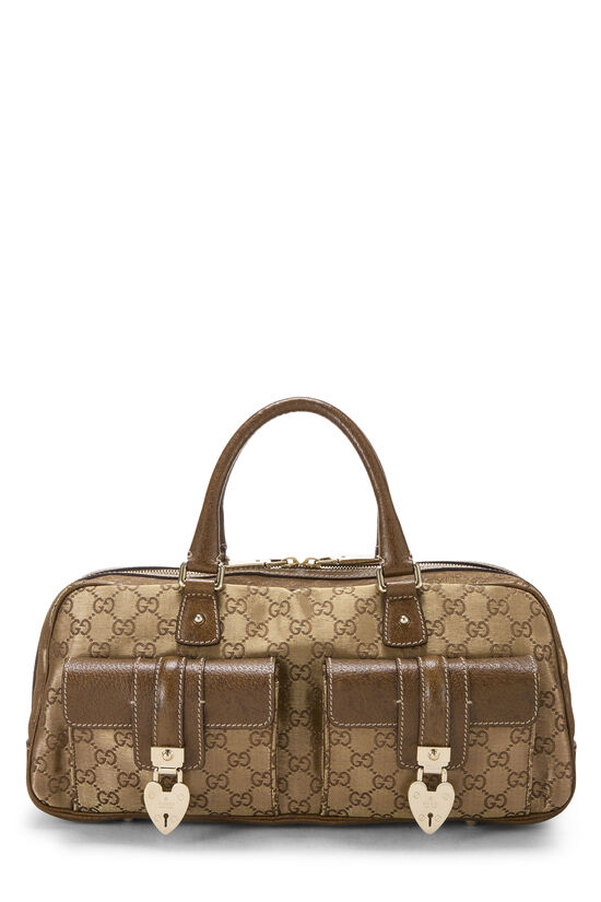 Brown & Gold GG Lurex Heart Lock Boston Handbag, , large image number 0