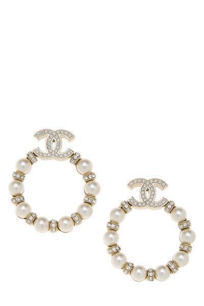 Gold & Faux Pearl 'CC' Circle Earrings