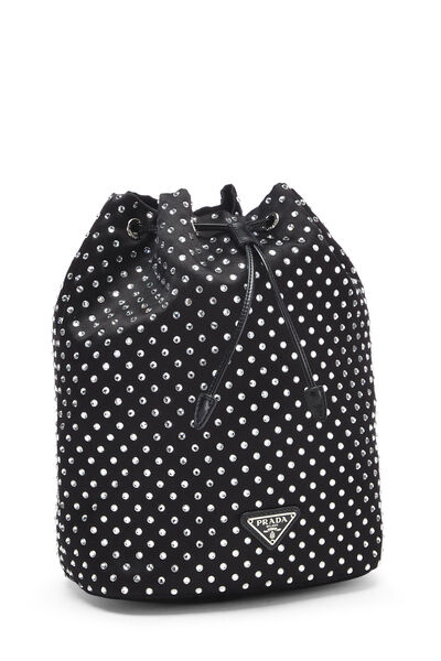 Black Satin Crystal Bucket Bag, , large