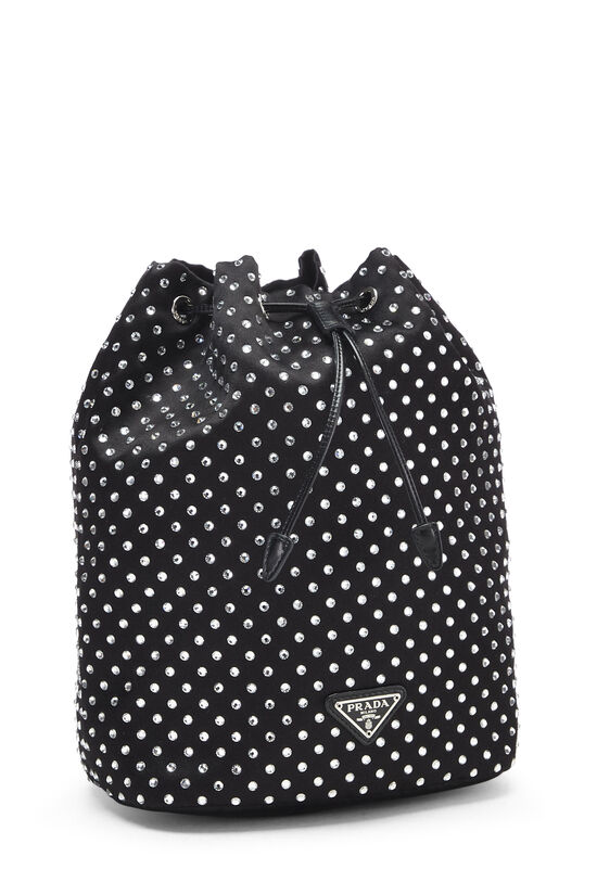 Black Satin Crystal Bucket Bag, , large image number 2