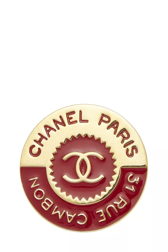 Gold & Red Enamel Rue Cambon Pin, , large image number 0
