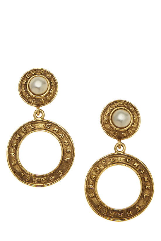 Gold & Faux Pearl Hoop Earrings, , large image number 0