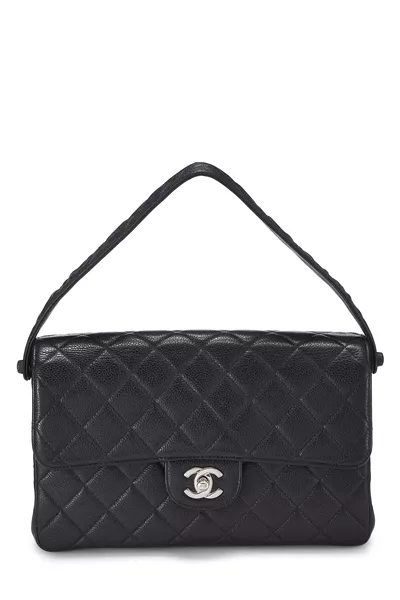 Black Quilted Caviar Double Sided Classic Flap Medium