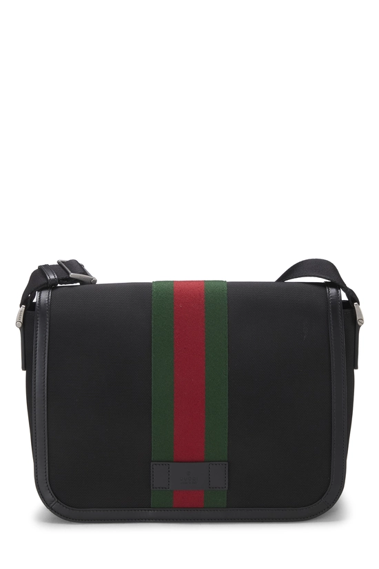 Black Techno Canvas Web Flap Messenger Large, , large image number 0