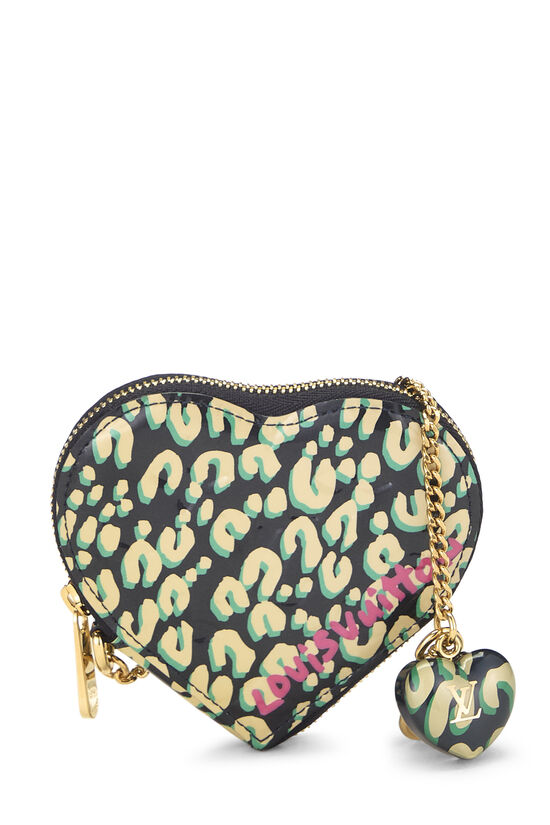 Louis Vuitton Black Leopard Vernis Heart Coin Purse QJA09SFWKB002  