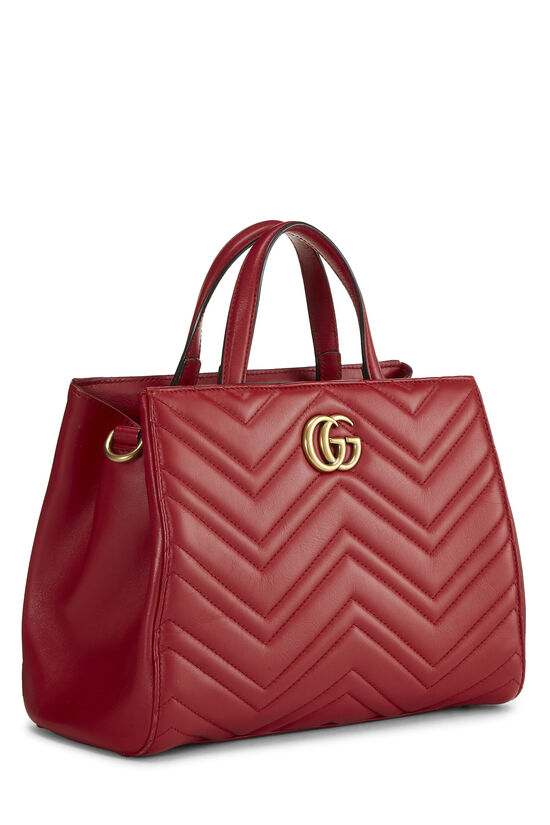 Red Leather GG Marmont Top Handle Bag Small , , large image number 3