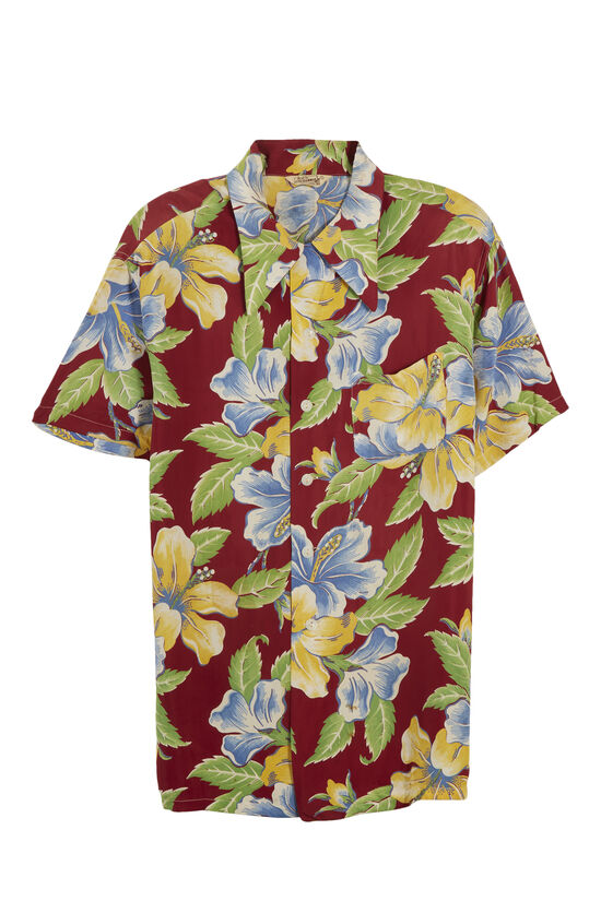 Burgundy Floral Hawaiian Shirt, , large image number 0