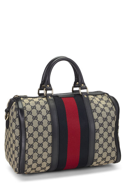 Navy Original GG Canvas Vintage Web Boston Bag Medium, , large