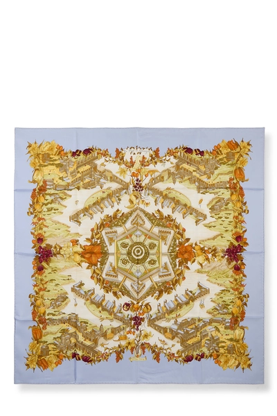 Blue & Multicolor 'Au Pays de Cocagne' Silk Scarf 90