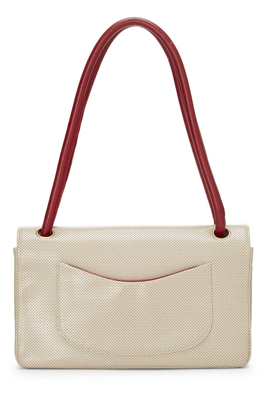 Cream & Red Perforated Lambskin Flap Bag, , large image number 3