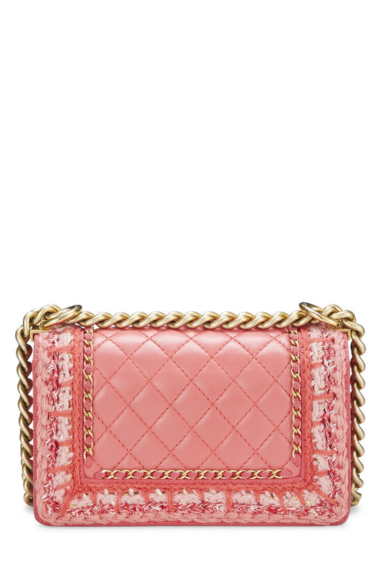 Pink Quilted Lambskin & Tweed Boy Bag Small , , large image number 4