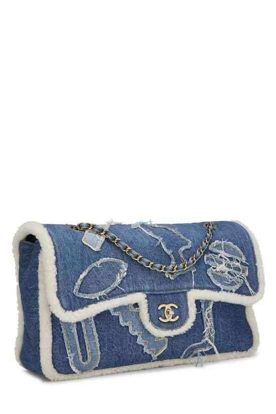 Paris-Egypt Blue Denim & Shearling Hieroglyph Flap Maxi, , large image number 1