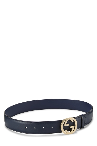 Navy Leather Interlocking Belt 75, , large