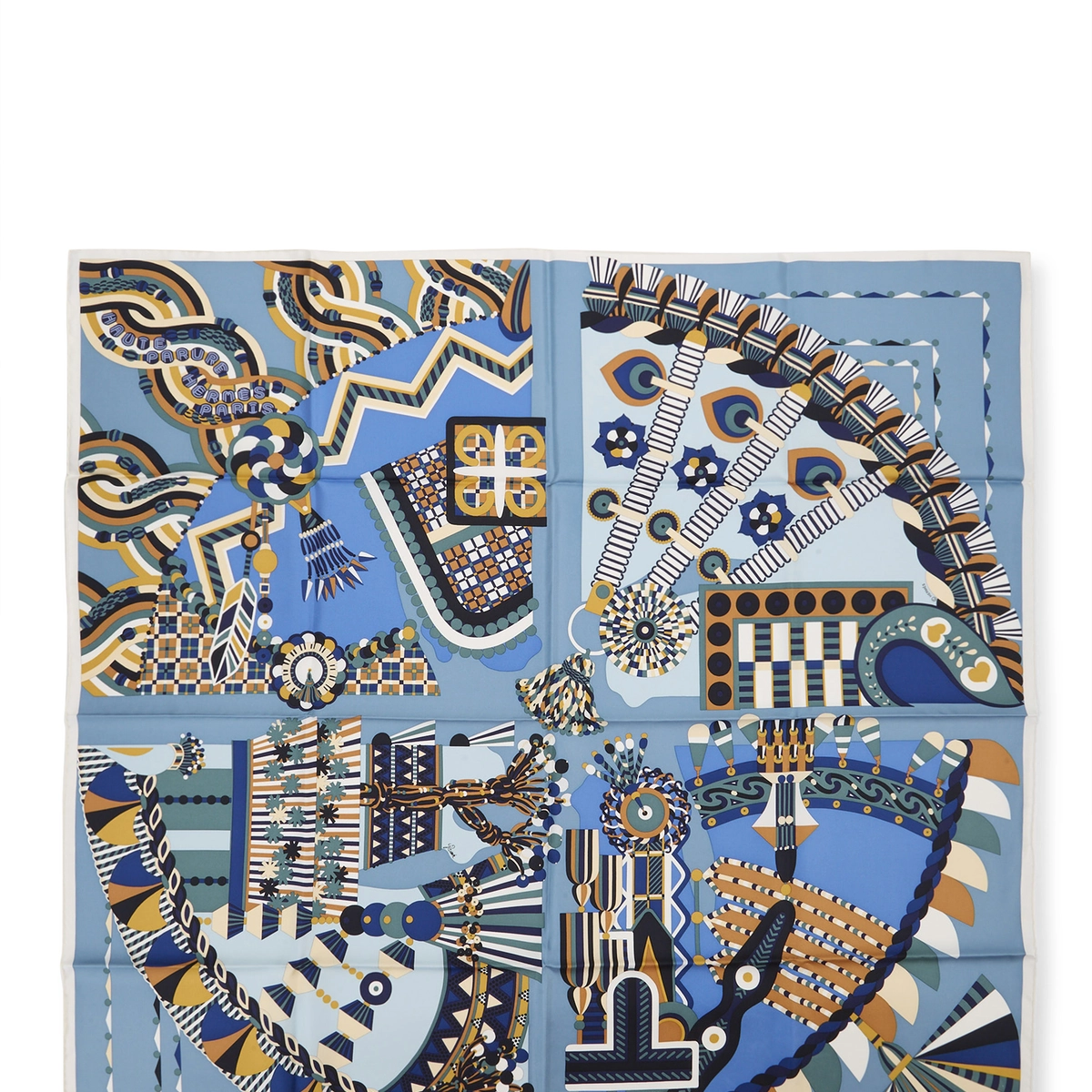 Hermès White & Multicolor 'Haute Parure' Silk Scarf 90