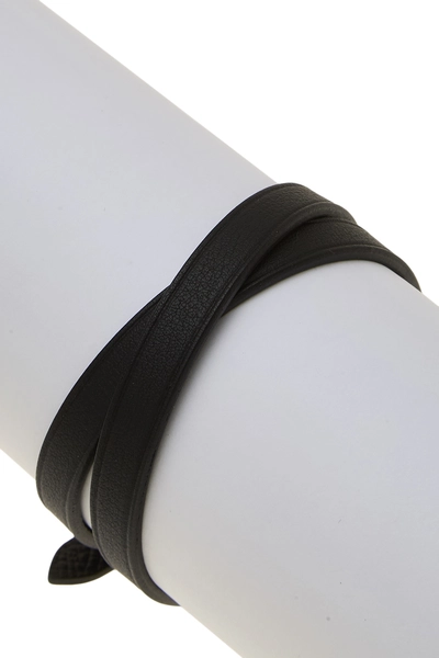 Black Leather Behapi Double Tour Bracelet, , large