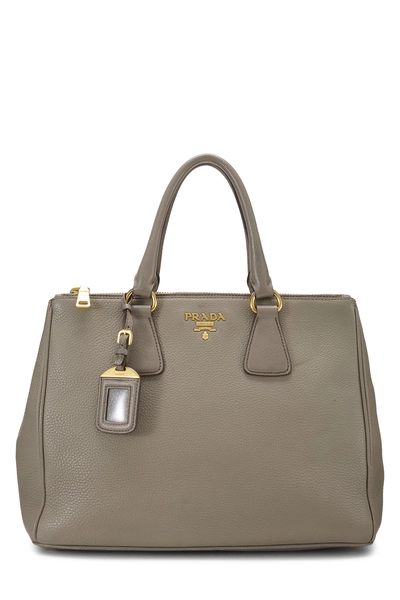 Prada Grey Vitello Daino Double Zip Handbag Medium