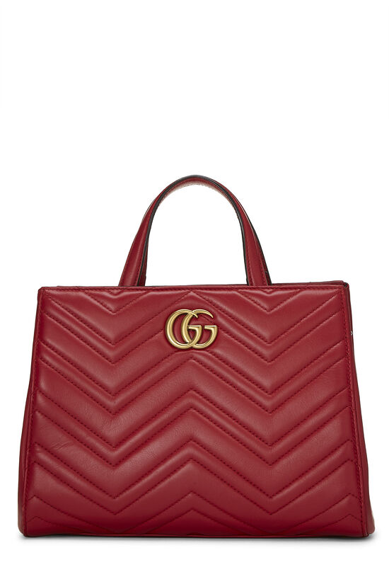 Red Leather GG Marmont Top Handle Bag Small , , large image number 0