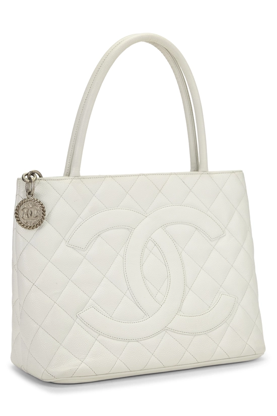 White Quilted Caviar Medallion Tote, , large image number 1