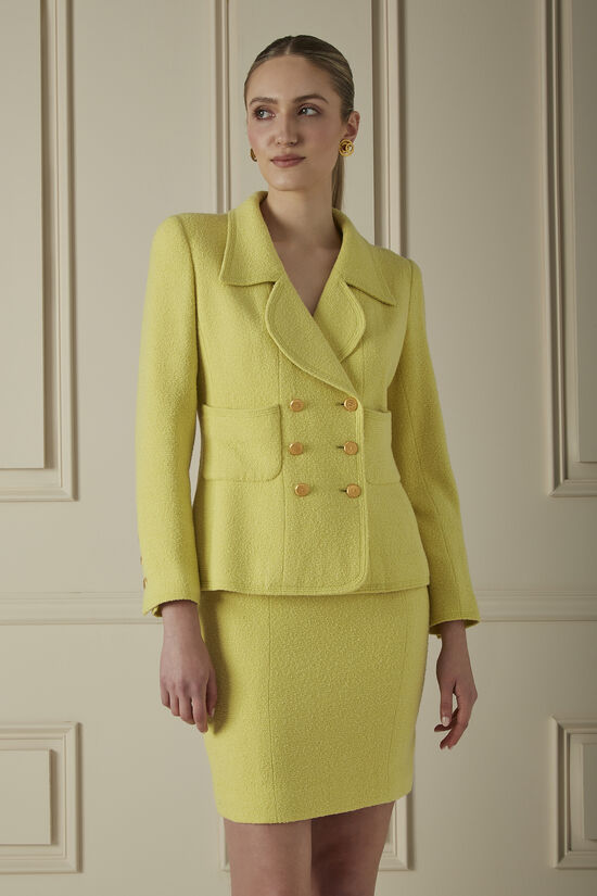 Yellow Wool-Mohair Tweed Skirt Suit Set