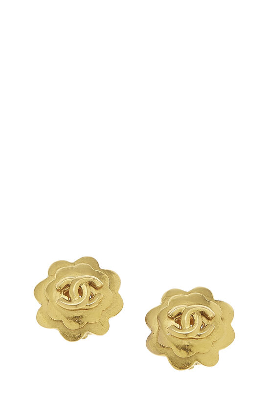 Gold Flower 'CC' Earrings, , large image number 1