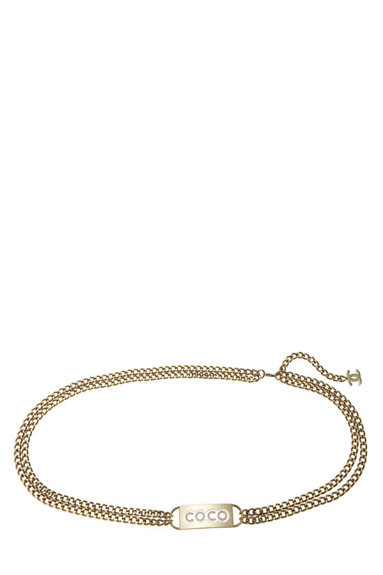 Gold & Pink Crystal Coco Chain Belt, , large image number 0