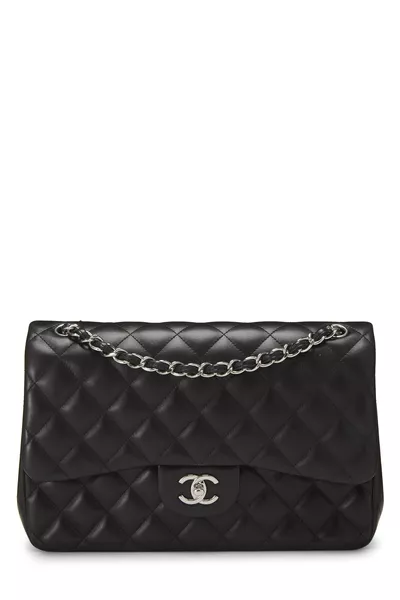 Black Quilted Lambskin New Classic Double Flap Jumbo